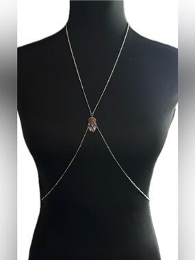 Shyanne Silver-Tone Body Chain with Red Stone Center